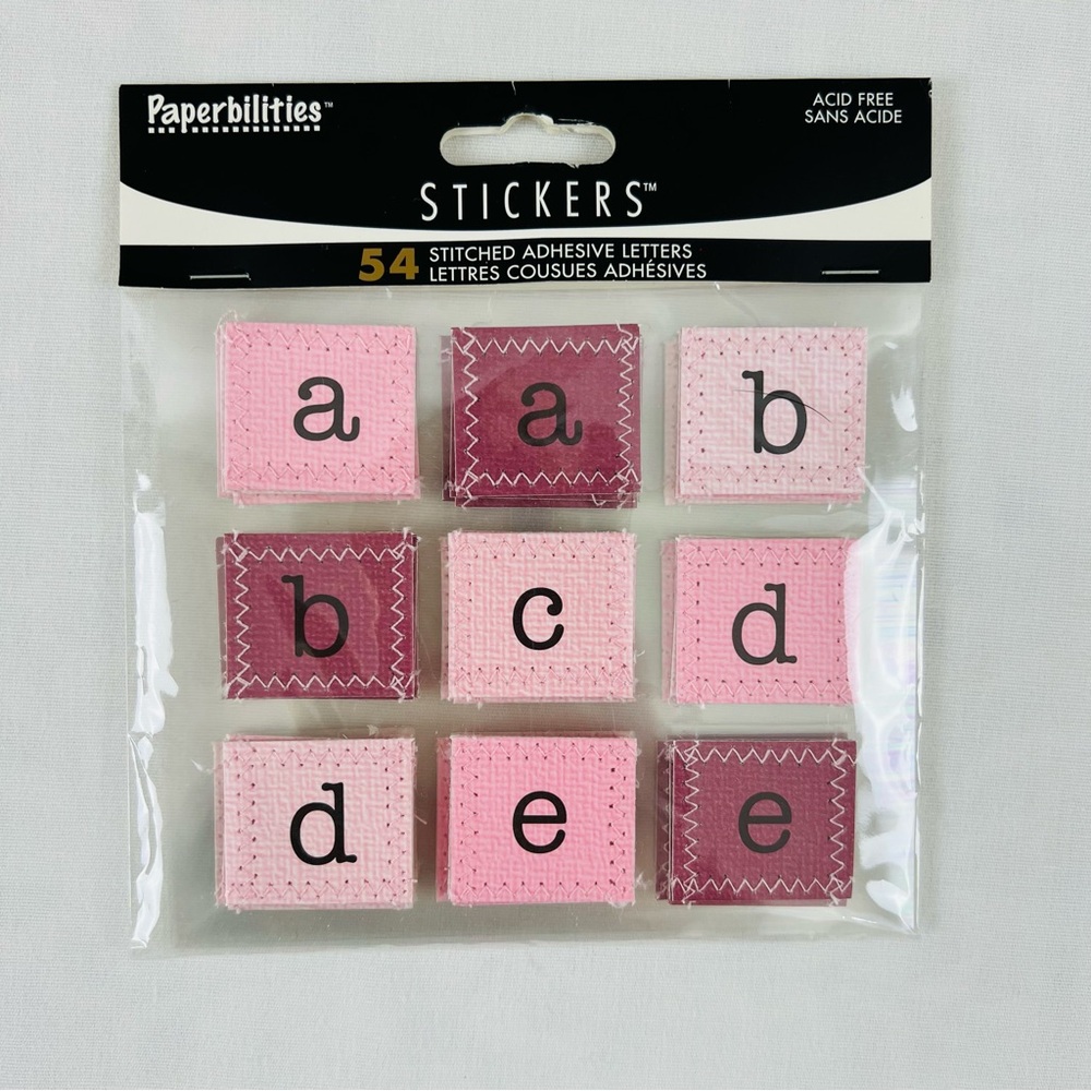 NWT!! Paperbilities Stitched Adhesive Letters & Numbers 54 Pieces Pink
